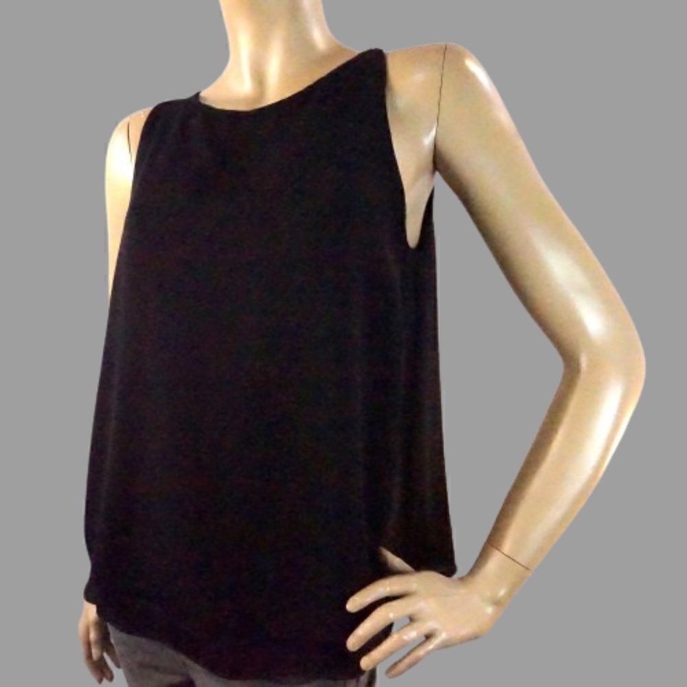 Versona Black Sleeveless Business Blouse Size M Layered Lined Zip Up Back